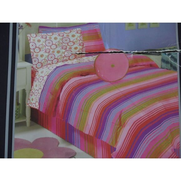 CHARM PURPLE Sz FULL Room In A Cube 11Pc Comforter Shams Sheets Valences Set $14 - Picture 1 of 8
